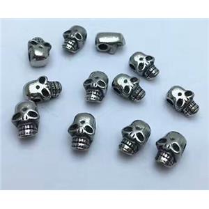 stainless steel skull bead, Antique silver, approx 10-12mm