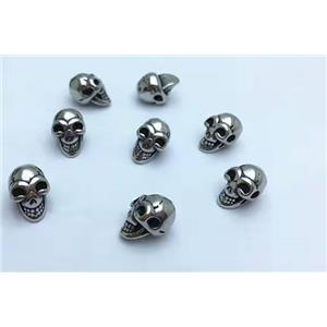 stainless steel skull bead, Antique silver, approx 10-12mm