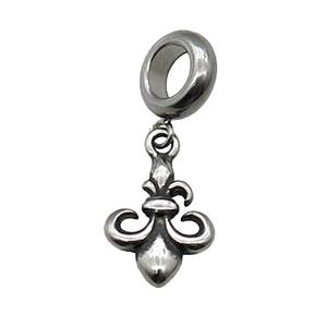 Stainless Steel Pendant Fleur-de-lis Antique Silver, approx 10-13mm, 9mm, 5mm hole