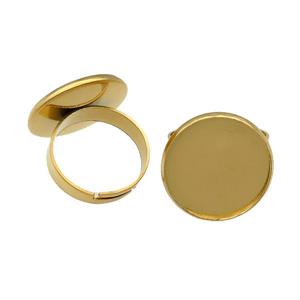 Stainless Steel Ring with Pad Gold Plated, approx 25mm, 18mm dia