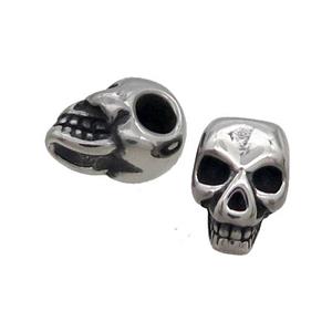 Stainless Steel Skull Beads Large Hole Antique Silver, approx 8-12.5mm, 3mm hole