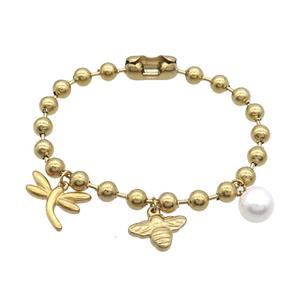 Stainless Steel Bracelet Dragonfly Honeybee Gold Plated, approx 10-16mm, 14-18mm, 6mm, 18cm length