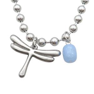 Raw Stainless Steel Necklace Dragonfly, approx 27-35mm, 10mm,, 6mm, 45cm length