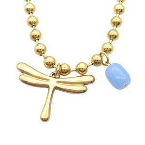 Stainless Steel Necklace Dragonfly Gold Plated, approx 27-35mm, 10mm,, 6mm, 45cm length