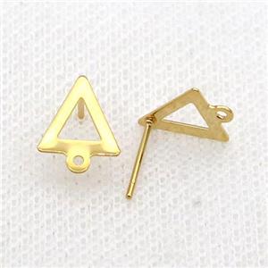 Stainless Steel Stud Earring Triangle Gold Plated, approx 10mm