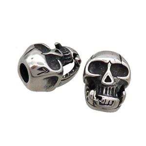 Stainless Steel Skull Beads Large Hole Antique Silver, approx 12-16mm, 5mm hole