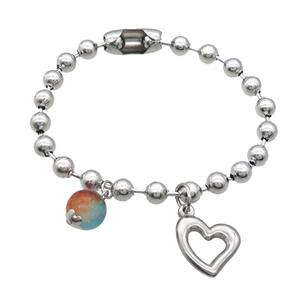 Raw Stainless Steel Bracelet Heart, approx 10mm, 15-16mm, 6mm, 17cm length