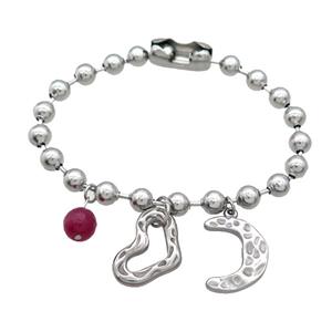 Raw Stainless Steel Bracelet Heart Moon, approx 8mm, 15-20mm, 6mm, 17cm length