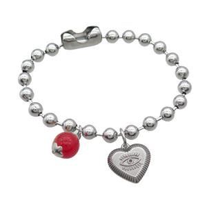 Raw Stainless Steel Bracelet Heart Eye, approx 10mm, 16mm, 6mm, 17cm length