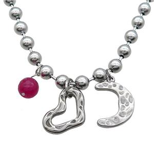 Row Stainless Steel Necklace Heart Moon, approx 8mm, 15-20mm, 6mm, 45cm length