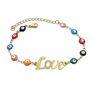 Stainless Steel Bracelets Evil Eye Multicolor LOVE Gold Plated, approx 12-30mm, 6mm, 16-22cm length