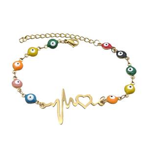 Stainless Steel Bracelets Evil Eye Multicolor Heart Gold Plated, approx 20-35mm, 6mm, 16-22cm length