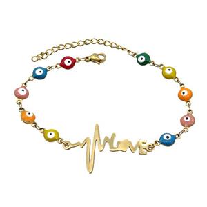 Stainless Steel Bracelets Evil Eye Multicolor LOVE Gold Plated, approx 20-35mm, 6mm, 16-22cm length