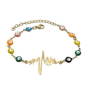 Stainless Steel Bracelets Evil Eye Multicolor Star Gold Plated, approx 20-35mm, 6mm, 16-22cm length