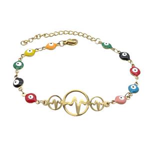 Stainless Steel Bracelets Evil Eye Multicolor Gold Plated, approx 14-35mm, 6mm, 16-22cm length