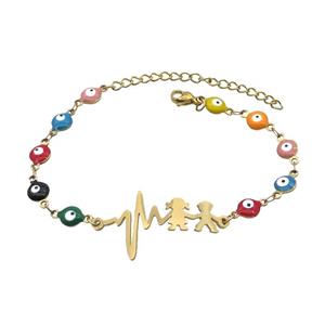 Stainless Steel Bracelets Evil Eye Multicolor Kids Gold Plated, approx 20-35mm, 6mm, 16-22cm length