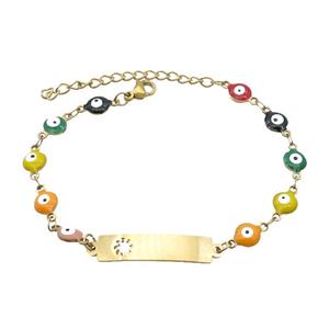 Stainless Steel Bracelets Evil Eye Multicolor Sun Gold Plated, approx 6-30mm, 6mm, 16-22cm length