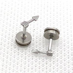 Raw Stainless Steel Stud Earrings Arrow, approx 2.5-8mm