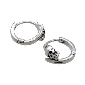 Raw Stainless Steel Hoop Earrings Skull, approx 14mm dia