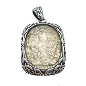 Copper Buddha Pendant Gold Plated Stainless Steel Wrapped Antique Silver, approx 30-40mm