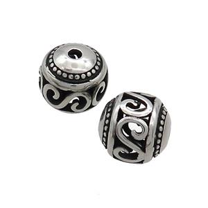 Stainless Steel Round Beads Hollow Antique Silver, approx 10mm