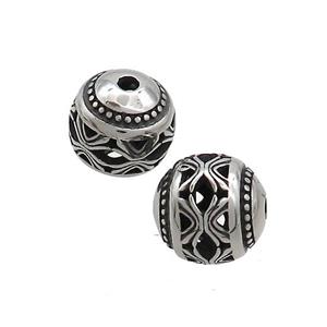 Stainless Steel Round Beads Hollow Antique Silver, approx 10mm