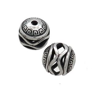 Stainless Steel Round Beads Hollow Antique Silver, approx 10mm