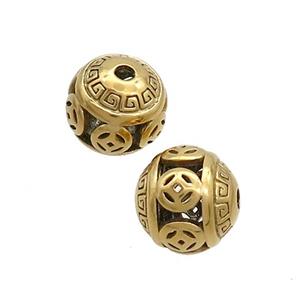 Stainless Steel Round Beads Hollow Gold Plated, approx 10mm