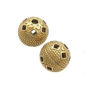 Stainless Steel Round Beads Hollow Gold Plated, approx 10mm