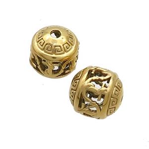 Stainless Steel Round Beads Hollow Gold Plated, approx 10mm