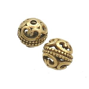 Stainless Steel Round Beads Hollow Gold Plated, approx 10mm