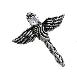 Stainless Steel Cross Pendant Pave Rhinestone Angel Wings Antique Silver, approx 31-36mm