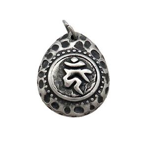 Stainless Steel OM Teardrop Pendant Antique Silver, approx 18-23mm