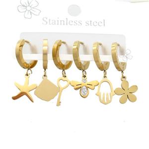 Stainless Steel Earrings Mixed Shapes Gold Plated, approx 6-10mm, 14mm dia