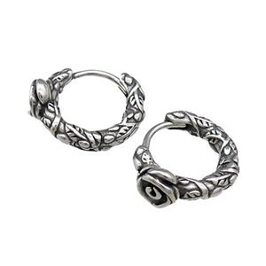 Stainless Steel Hoop Earrings Flower Antique Silver, approx 15-16mm