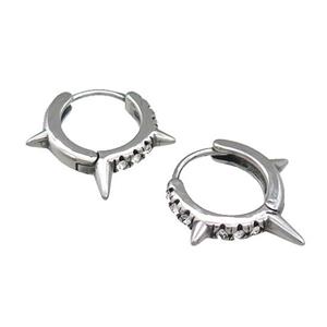 Stainless Steel Spike Hoop Earrings Pave Rhinestone Antique Silver, approx 15-16mm