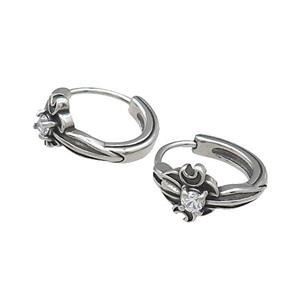 Stainless Steel Hoop Earrings Rhinestone Antique Silver, approx 15-16mm