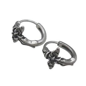 Stainless Steel Hoop Earrings Angel Wings Antique Silver, approx 15-16mm