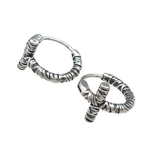 Stainless Steel Hoop Earrings Cross Antique Silver, approx 12mm, 15mm dia