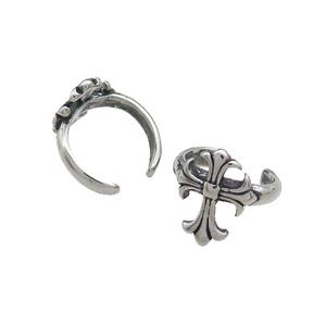 Stainless Steel Clip Earrings Fleur De Lis Antique Silver, approx 13-15mm