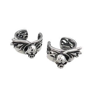 Stainless Steel Clip Earrings Skull Antique Silver, approx 13-15mm