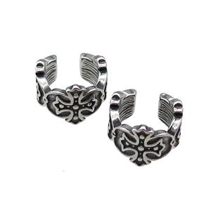 Stainless Steel Clip Earrings Cross Antique Silver, approx 13-15mm