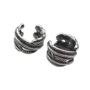 Stainless Steel Clip Earrings Feather Antique Silver, approx 13-15mm