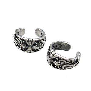 Stainless Steel Clip Earrings Fleur De Lis Antique Silver, approx 13-15mm