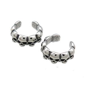 Stainless Steel Clip Earrings Skull Antique Silver, approx 13-15mm