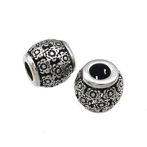 Titanium Steel Barrel Beads Large Hole Hollow Antique Silver, approx 9-10mm, 4mm hole