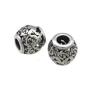 Titanium Steel Barrel Beads Large Hole Hollow Antique Silver, approx 9-10mm, 4mm hole