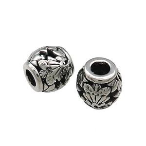 Titanium Steel Barrel Beads Large Hole Hollow Antique Silver, approx 9-10mm, 4mm hole