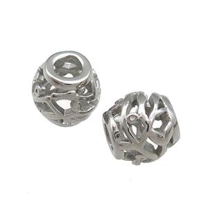 Raw Titanium Steel Barrel Beads Large Hole Hollow, approx 9-10mm, 4mm hole