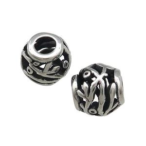 Titanium Steel Barrel Beads Large Hole Hollow Antique Silver, approx 9-10mm, 4mm hole